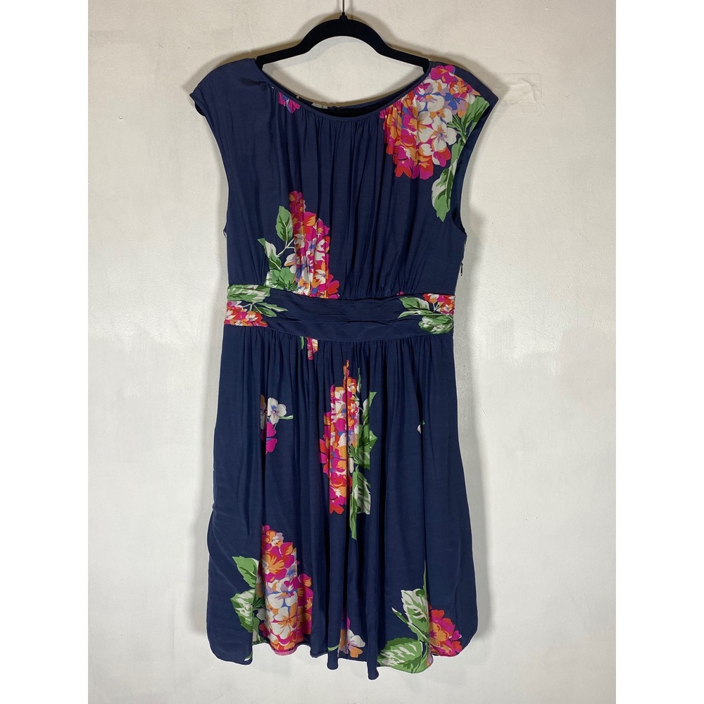 Boden Selina Navy Floral Midi Dress 6 Pleated Waist Gardenβ Party Cottagecore